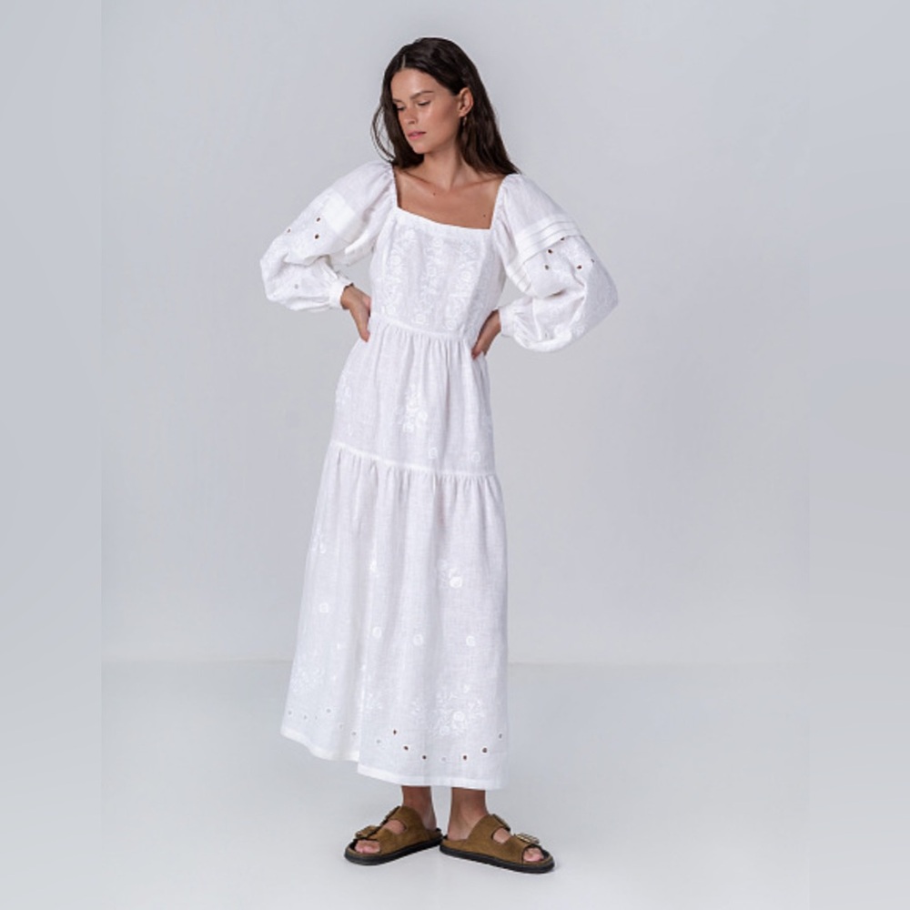 ETNODIM white linen embroidered dress myt SIZE XS - Picture 4 of 9